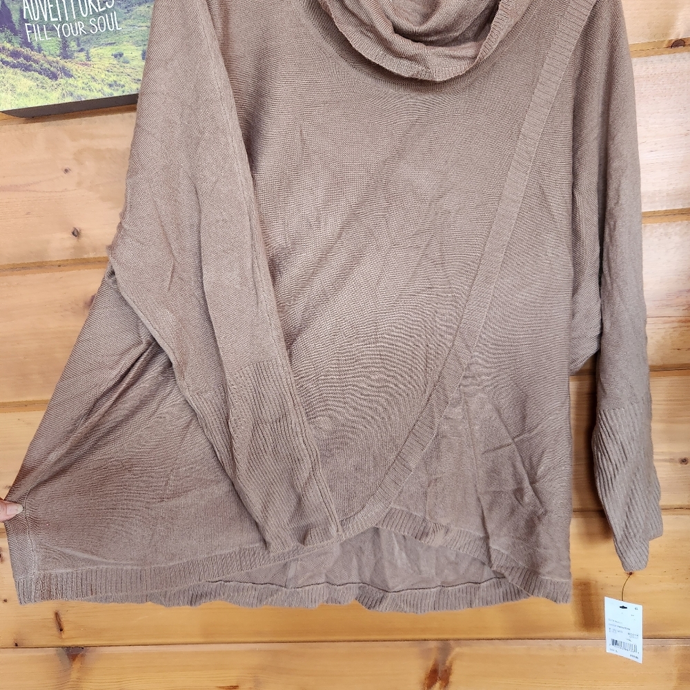 NY Collection 💜 NWT Draped Cowl Neck Sweater Pullover‎ Top Mocha Brown Ribbed L - Picture 4 of 12